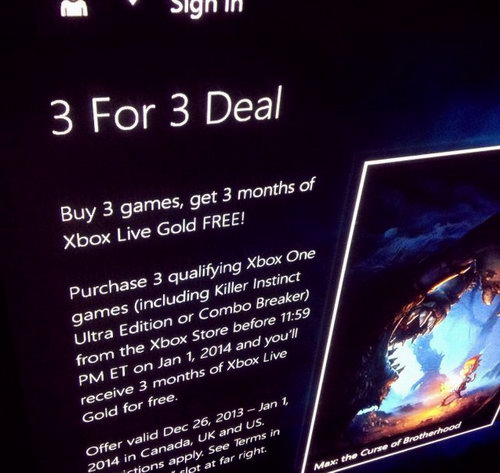 Xbox One新年大优惠 买游戏送金牌会员