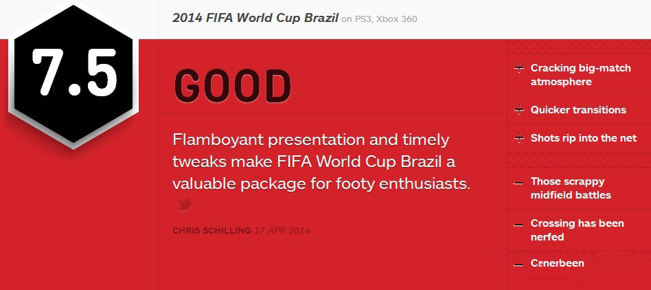 《FIFA2014巴西世界杯》IGN 7.5分 球迷的盛宴