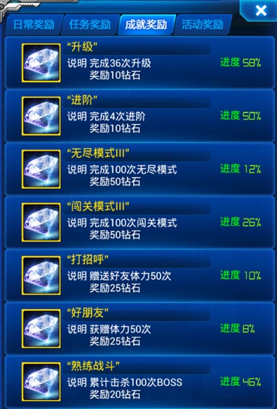 雷霆战机成就奖励介绍