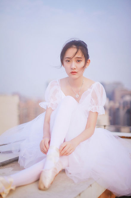 小清新芭蕾女孩天台梦幻写真(10)
