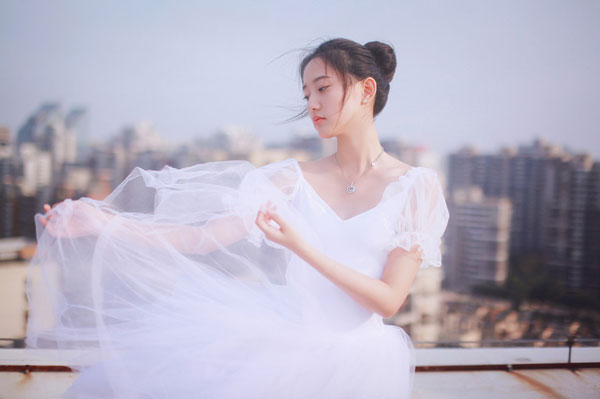 小清新芭蕾女孩天台梦幻写真(4)