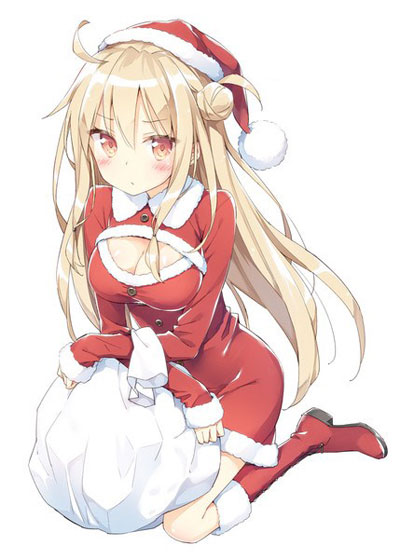 二次元高领开胸毛衣美少女美图三(14)