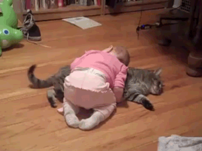 萌娃与保姆版喵星人搞笑GIF