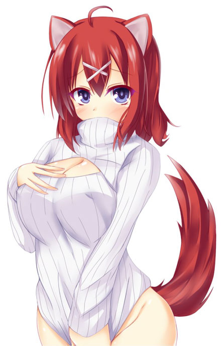 二次元高领开胸毛衣美少女美图三(5)