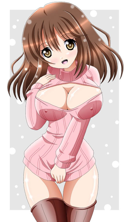 二次元高领开胸毛衣美少女美图三(3)