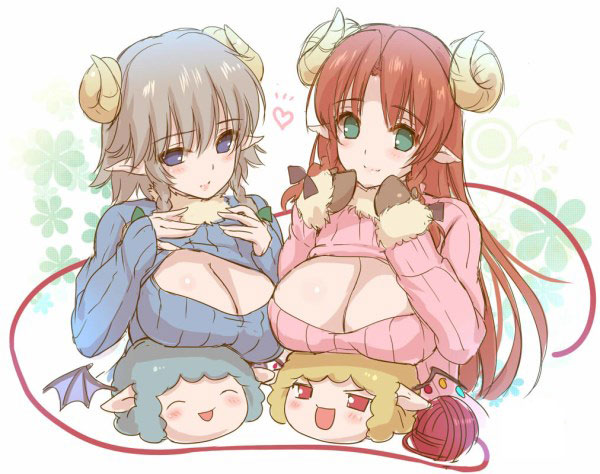二次元高领开胸毛衣美少女美图二(18)