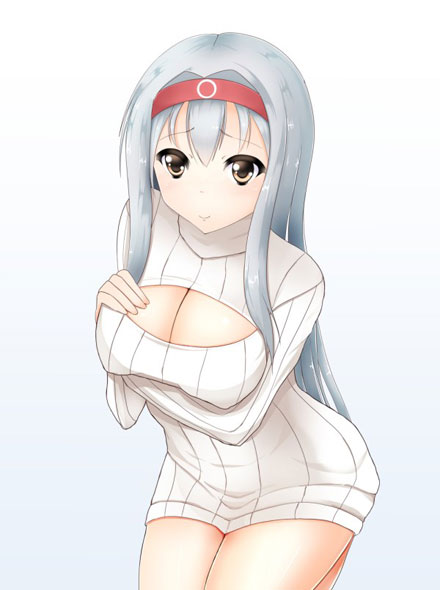 二次元高领开胸毛衣美少女美图二(11)