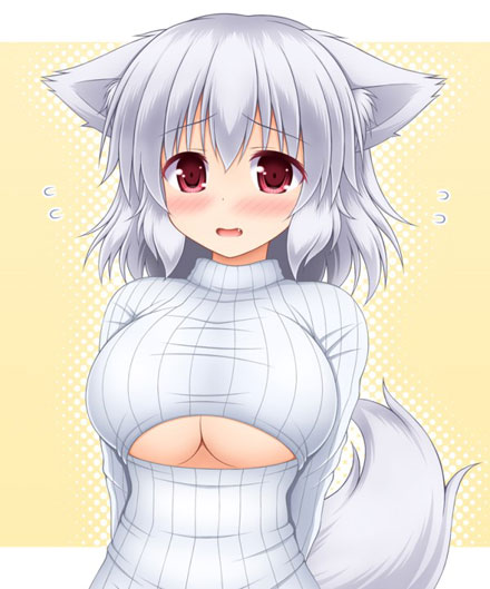 二次元高领开胸毛衣美少女美图三(2)