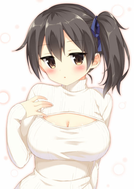 二次元高领开胸毛衣美少女美图(6)