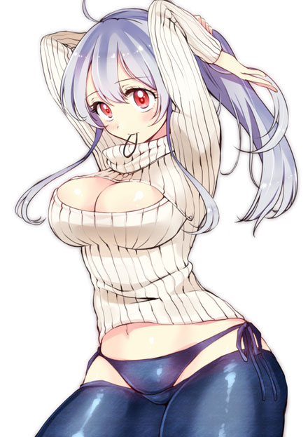 二次元高领开胸毛衣美少女美图(22)