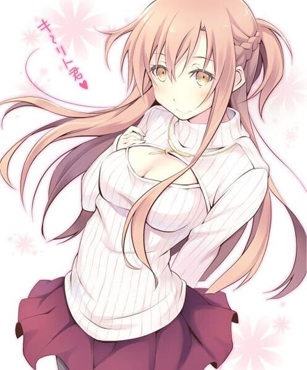 二次元高领开胸毛衣美少女美图二(16)