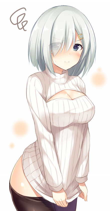 二次元高领开胸毛衣美少女美图三(8)