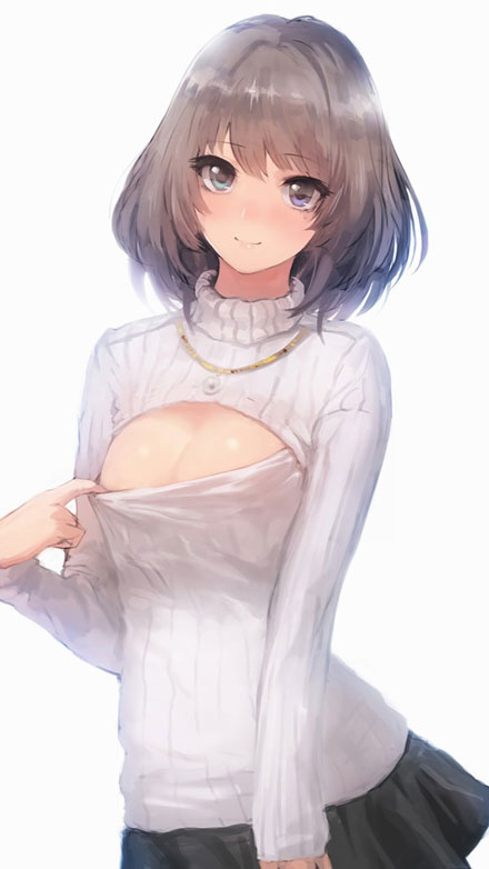 二次元高领开胸毛衣美少女美图二(26)