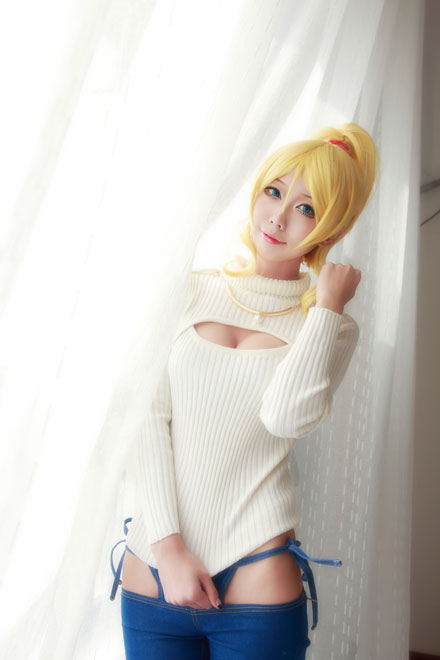 绚濑绘里高领开胸毛衣性感COS(3)