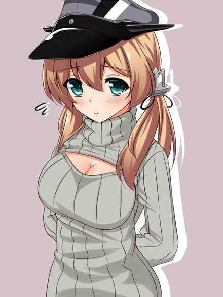二次元高领开胸毛衣美少女美图(19)
