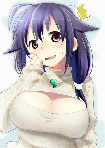 二次元高领开胸毛衣美少女美图三(4)