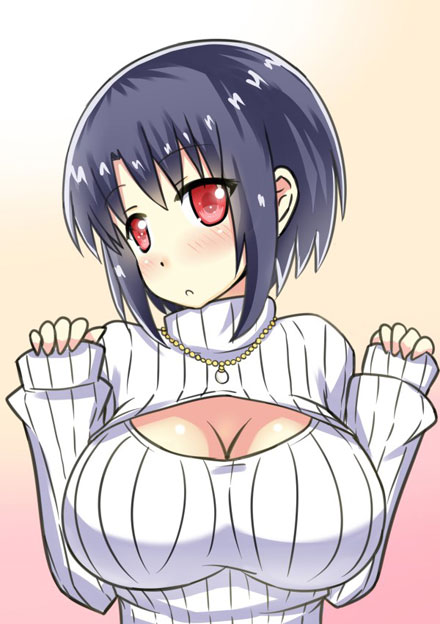 二次元高领开胸毛衣美少女美图二(24)