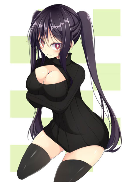 二次元高领开胸毛衣美少女美图三(19)