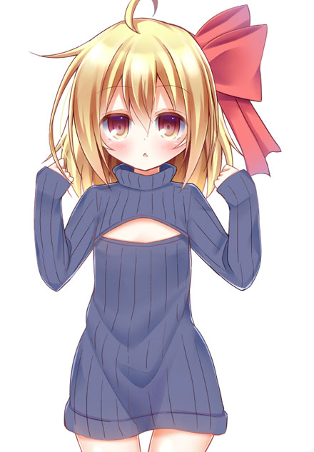 二次元高领开胸毛衣美少女美图(8)