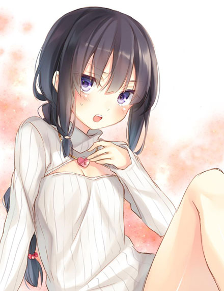 二次元高领开胸毛衣美少女美图(23)