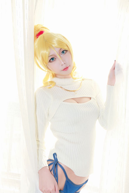 绚濑绘里高领开胸毛衣性感COS(2)