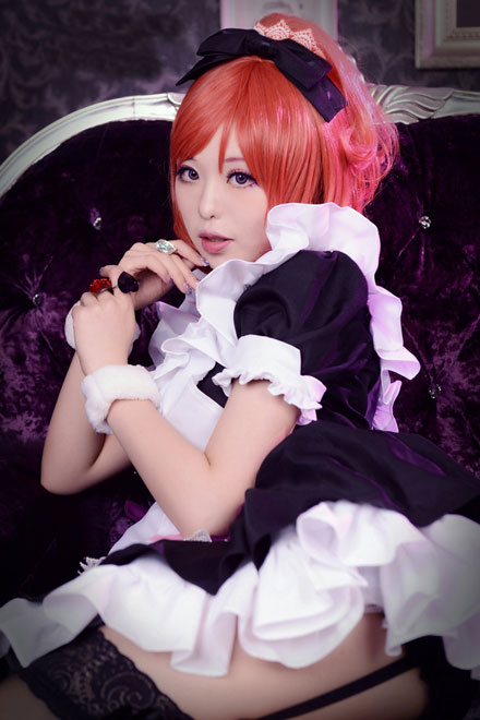 西木野真姬黑丝女仆装性感COS(3)