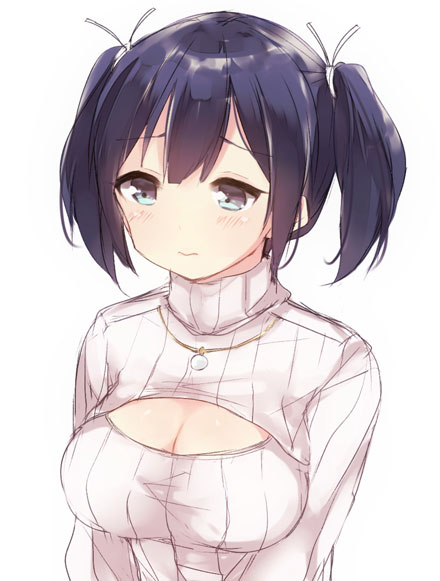 二次元高领开胸毛衣美少女美图(24)