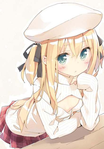 二次元高领开胸毛衣美少女美图(17)