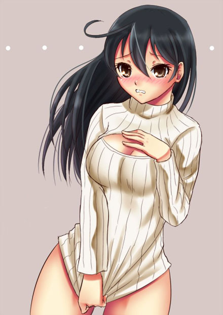 二次元高领开胸毛衣美少女美图三(17)