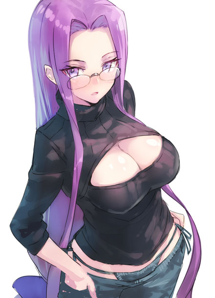 二次元高领开胸毛衣美少女美图(18)