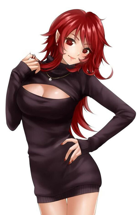 二次元高领开胸毛衣美少女美图二(22)