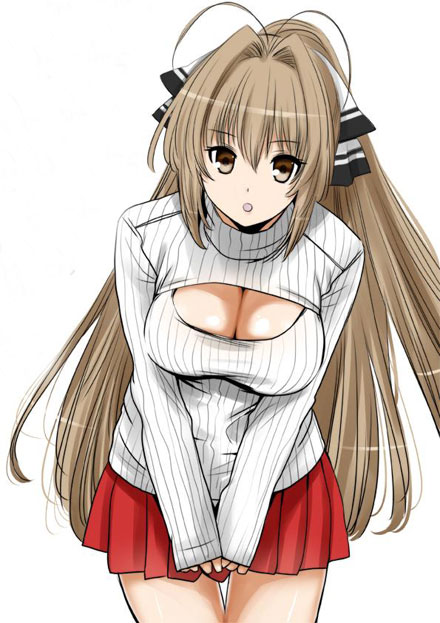 二次元高领开胸毛衣美少女美图(27)