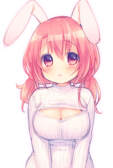 二次元高领开胸毛衣美少女美图(11)