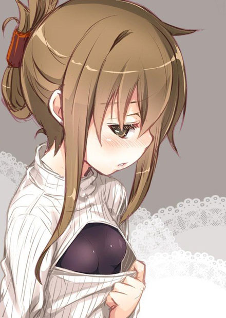 二次元高领开胸毛衣美少女美图三(18)
