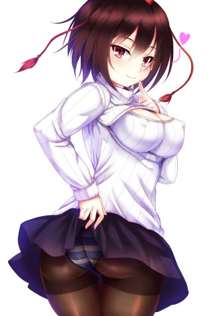 二次元高领开胸毛衣美少女美图三(23)