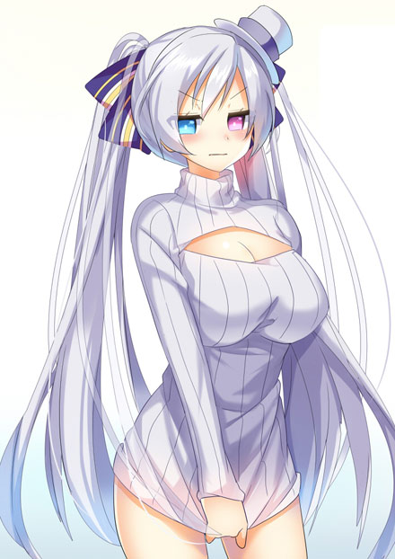 二次元高领开胸毛衣美少女美图(20)