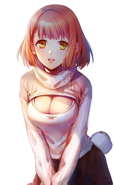 二次元高领开胸毛衣美少女美图(25)