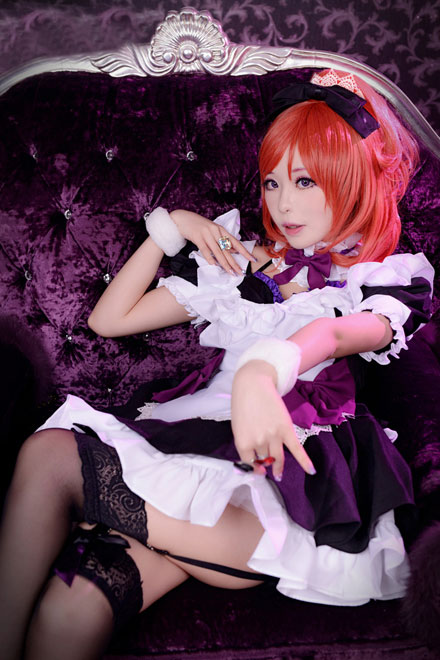 西木野真姬黑丝女仆装性感COS(2)