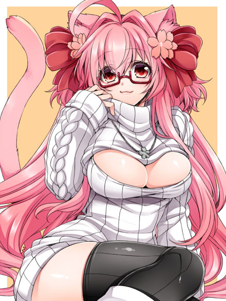 二次元高领开胸毛衣美少女美图(29)