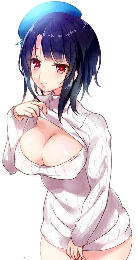 二次元高领开胸毛衣美少女美图(14)