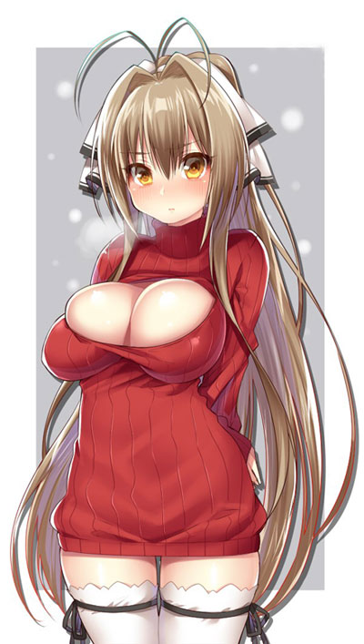 二次元高领开胸毛衣美少女美图三(6)