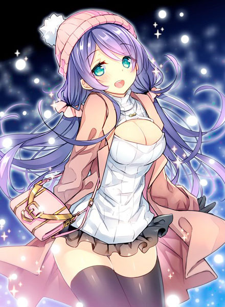 二次元高领开胸毛衣美少女美图三(21)