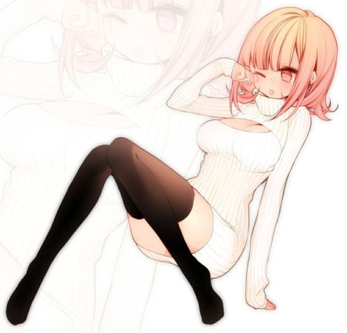 二次元高领开胸毛衣美少女美图二(10)